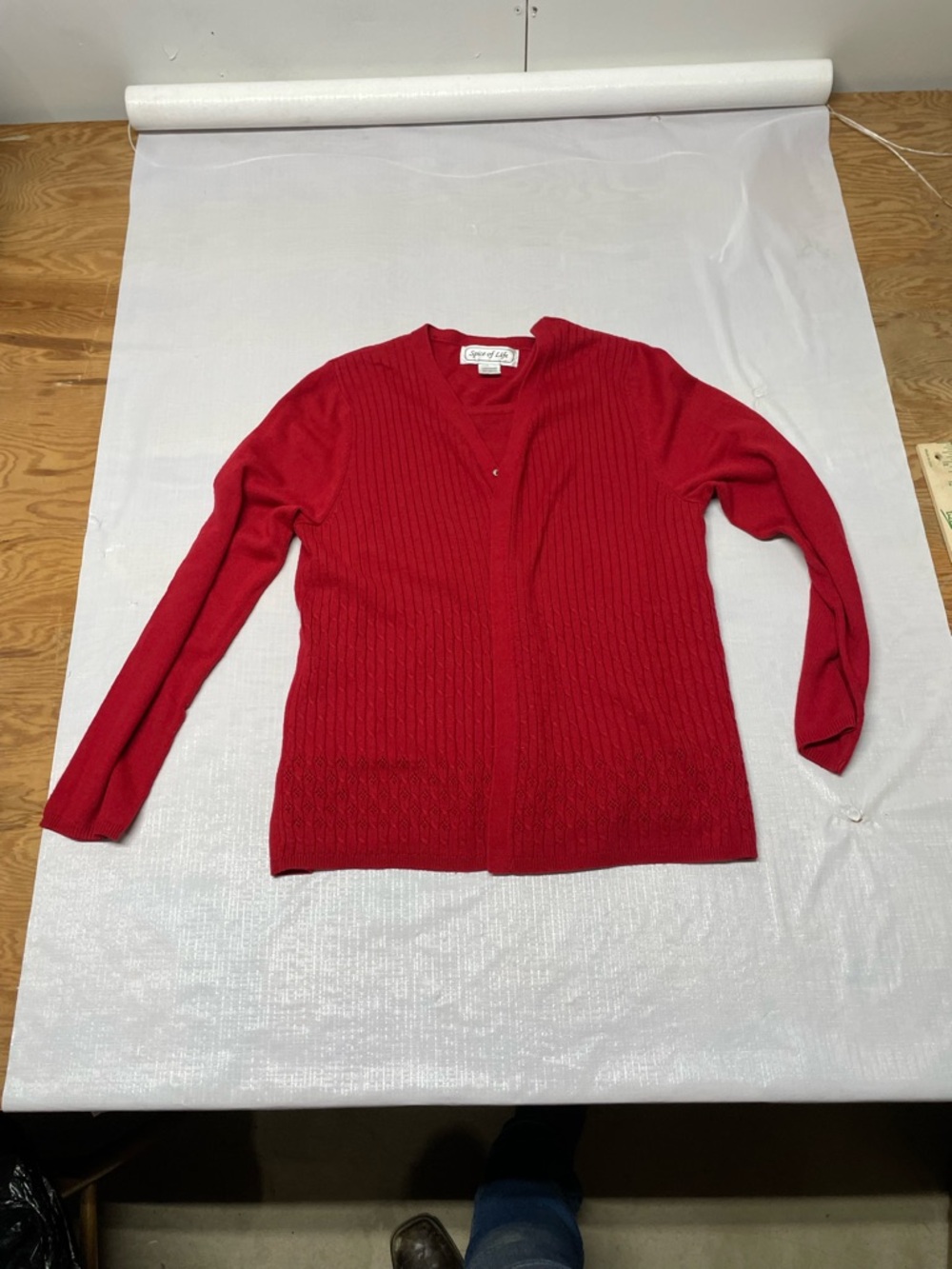 Women's Red Cable-Texture V-Neck Cardigan by Cozy & Co.